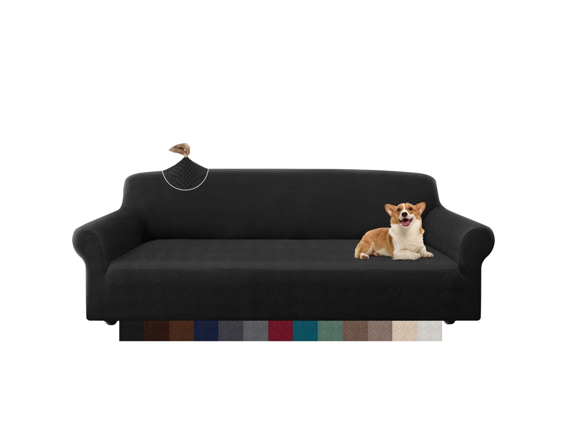 Capa De Sofá Jacquard Losango 4 Lugares Preto