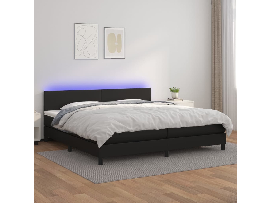 Vidaxl Cama Box Spring C/ Colchão/led 200x200cm Couro Artificial Preto
