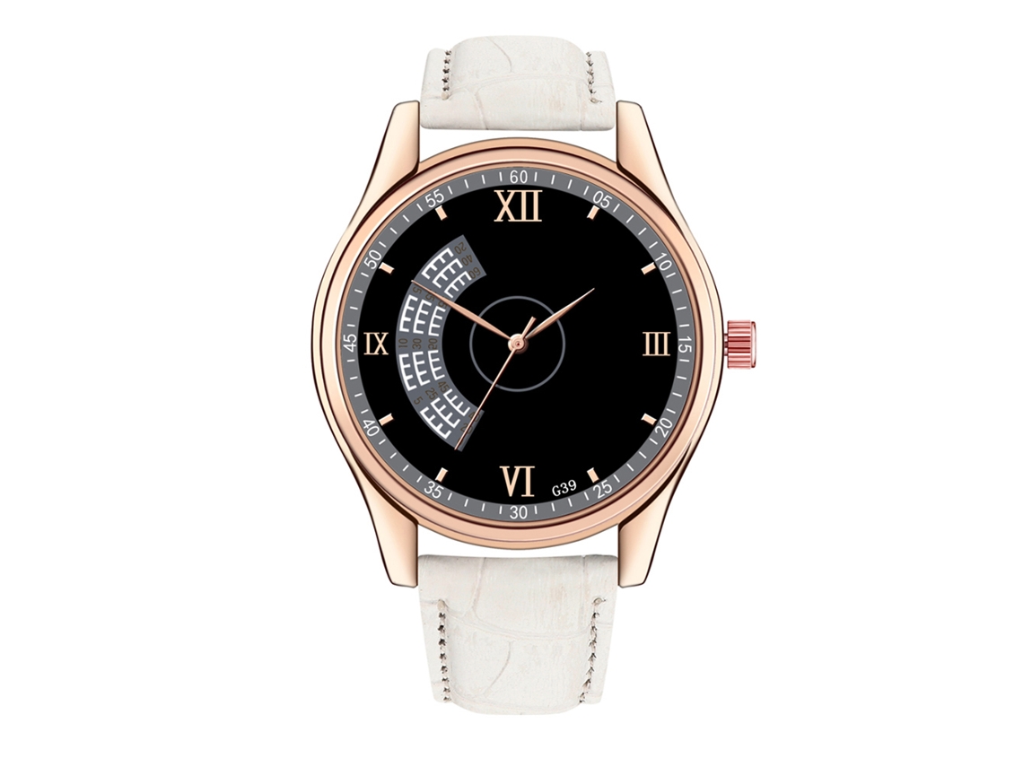Relógio de pulso masculino elegante em couro PU (pulseira preta e branca)
