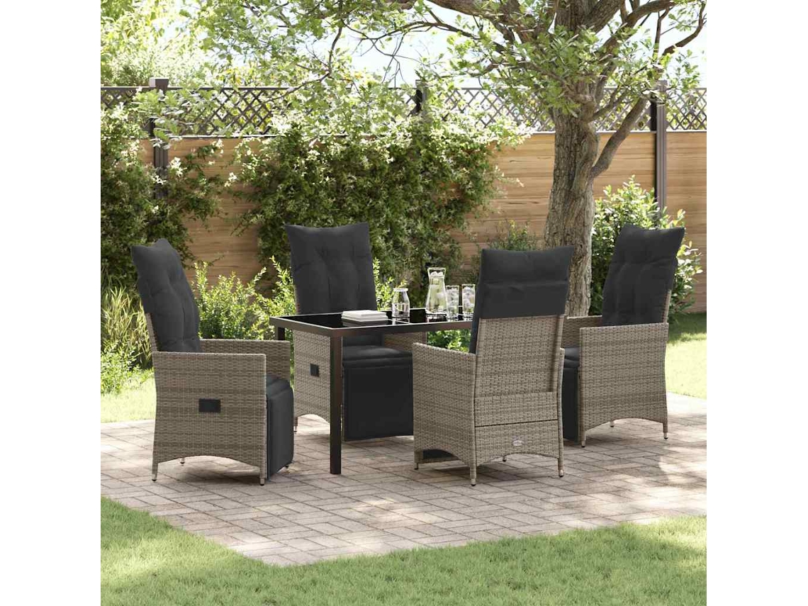Vidaxl Conjunto De Jantar Para Jardim 5 Unid. Cinzeto Vime Pe