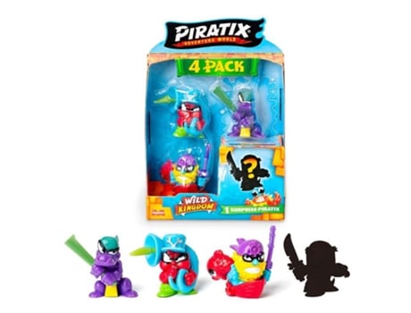 Pacote de 4 figuras Piratix Wild Kingdom, 1 surpresa com mudança de cor Ppx4b412in00, 2 mag Ppx4b412in00, 2 mag Magic Box p25