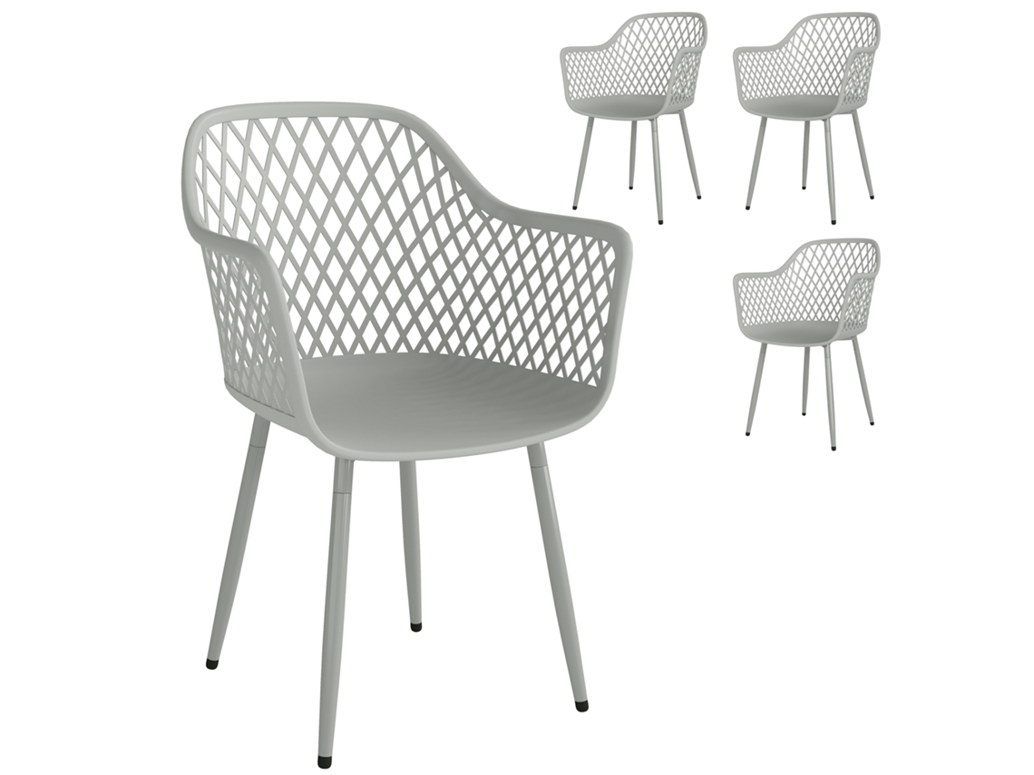 Conjunto de 4 Cadeiras de Jardim OLHA CARVALHO, plástico cinza, resistentes UV, com apoio de braços | S/MARCA