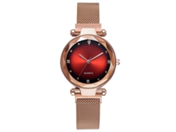 Reloj De Cuarzo Con Strass Correa De Malla Oro Rosa Moda (rojo)