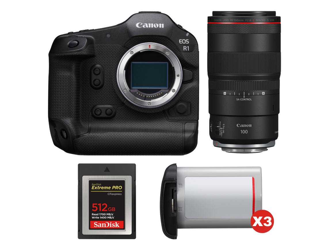 Eos R1 + Rf 100mm F/2.8 L Macro Is Usm + 1 Sandisk 512gb Extreme Pro Cfexpress Type B + 3 Canon Lp e19 + Ebook Pricedirect CANON