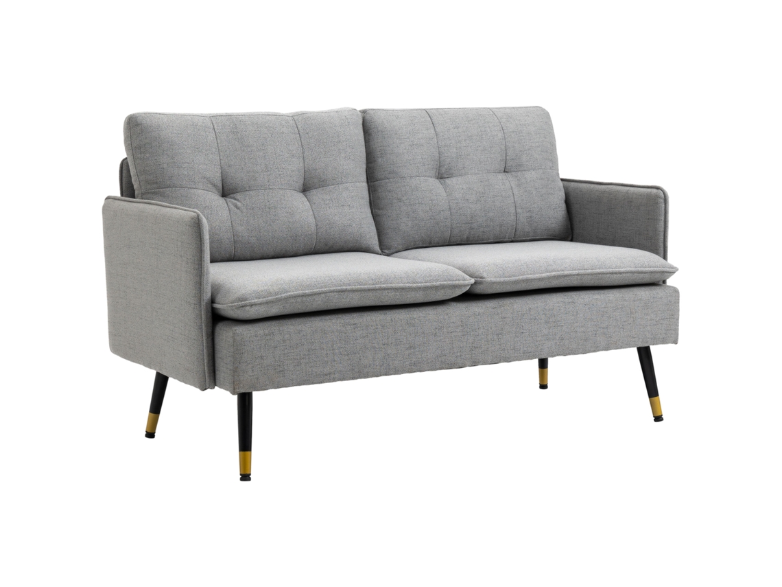 Sofá de 2 lugares cinza, 139x68x80 cm, com almofadas e pés de aço S/MARCA