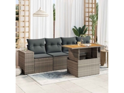 Vidaxl 5 Pcs Conjunto Sofás De Jardim C/ Almofadões Vime Pe Cinzento
