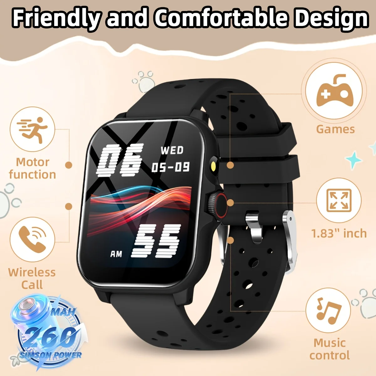 (preto) Smartwatch Esportivo, Compatível Com Chamadas Sem Fio