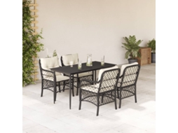 Vidaxl 5 Pcs Conjunto De Jantar P/ Jardim C/ Almofadões Vime Pe Preto