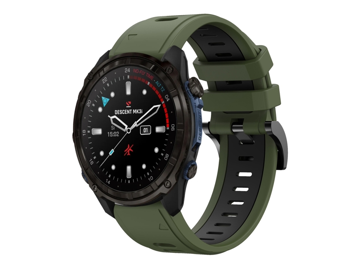 Bracelete Para Garmin Descent Mk3i (51mm) - Silicone Esportivo - Duas Cores (26mm) Verde Exército + Preto