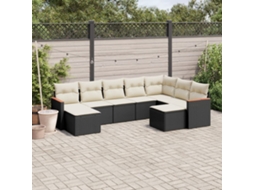 Vidaxl 9 Pcs Conjunto De Sofás P/ Jardim C/ Almofadões Vime Pe Preto