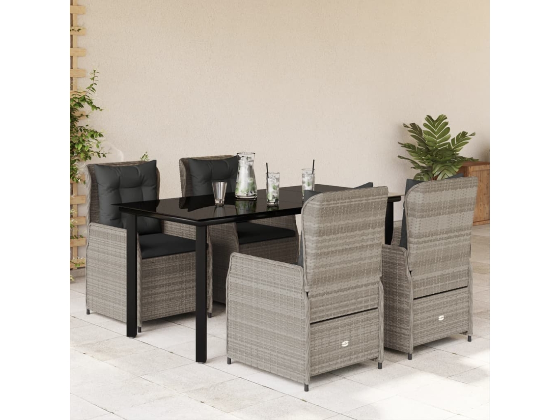 Vidaxl 5 Pcs Conjunto De Jantar P/ Jardim C/ Almofadões Cinzento Claro