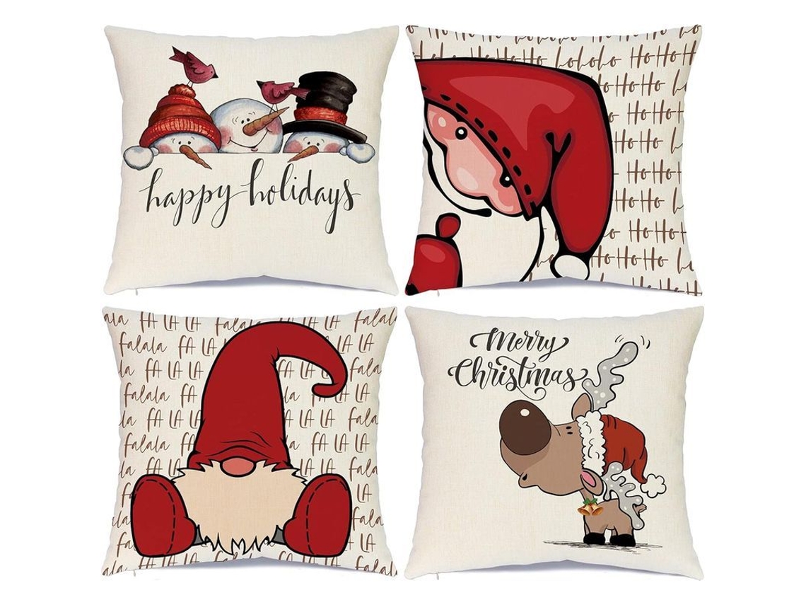 4 Capas de Travesseiro de Natal, Papai Noel, Decorativo, Quadrado Nova Line