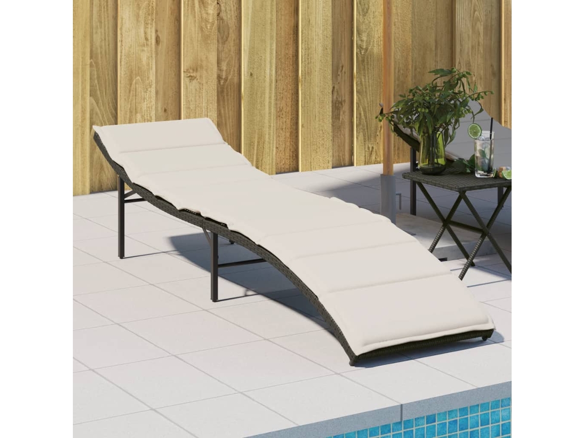 Vidaxl Espreguiçadeira Com Almofadão 55x199x50 Cm Vime Pe Preto