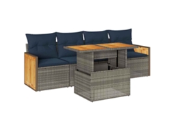 Conjunto Sofás de Jardim 5 Pcs com Almofadões Acácia e Vime Pe MAISON EXCLUSIVE (5 pcs)