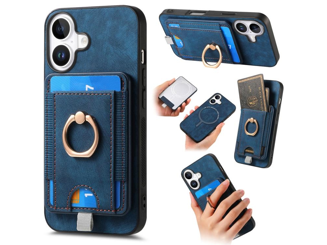 Capa Para Iphone 17 Em Couro Com Compartimento Magnético Dividido Para Cartão.
