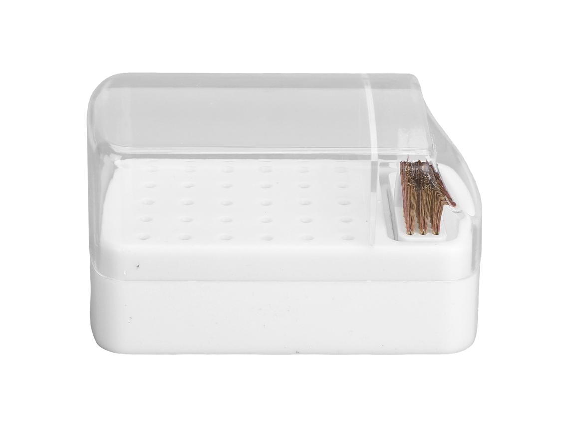 Mandril para Broca de Unhas com 30 Furos, Escova de Limpeza e Estojo para Uso em Salão ou em Casa, Branco