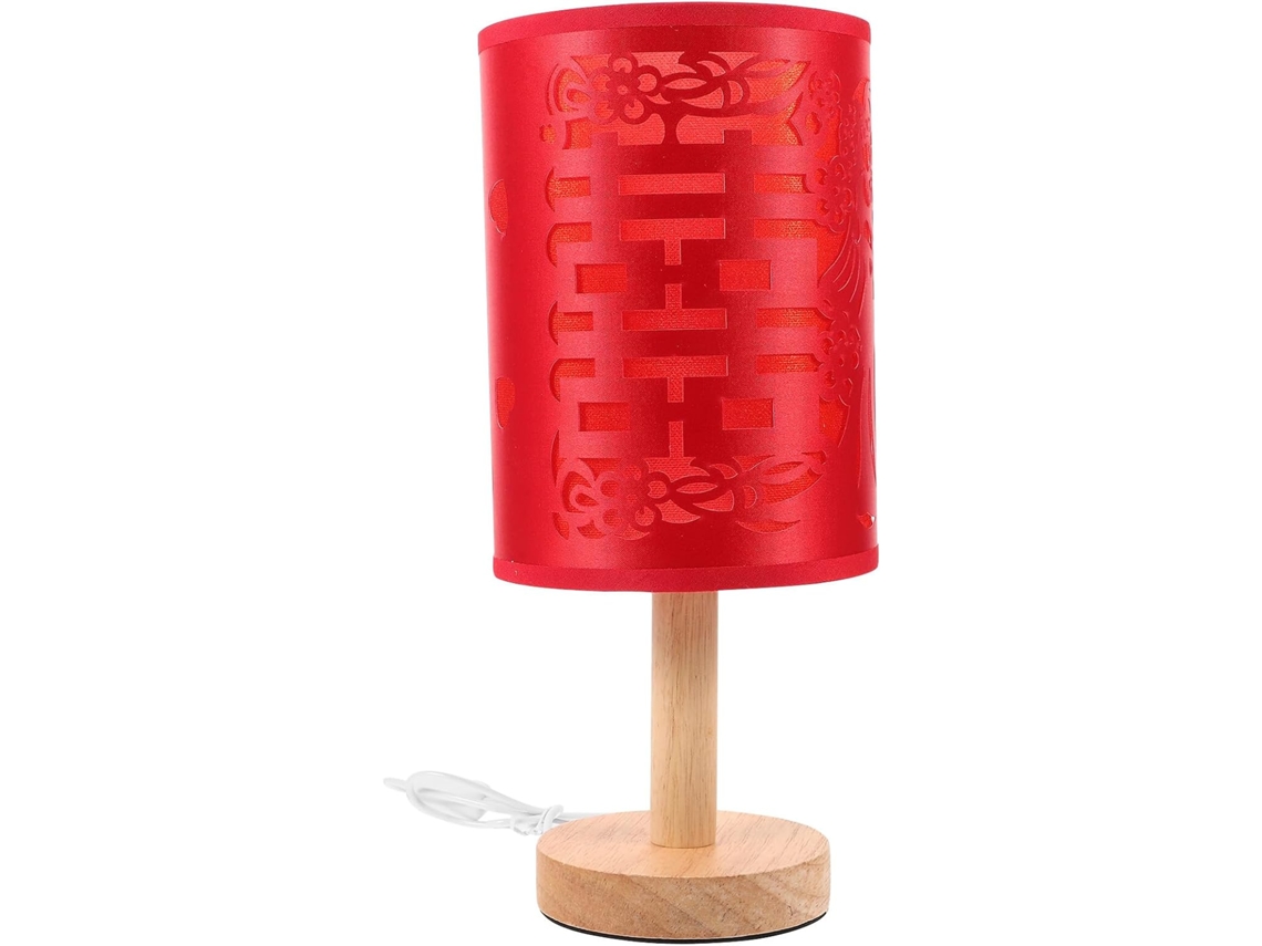 Abajur De Mesa Tradicional Vermelho Para Casamento, Luminária De Cabeceira Para Quarto, Ferro, Madeira E Tído, Para