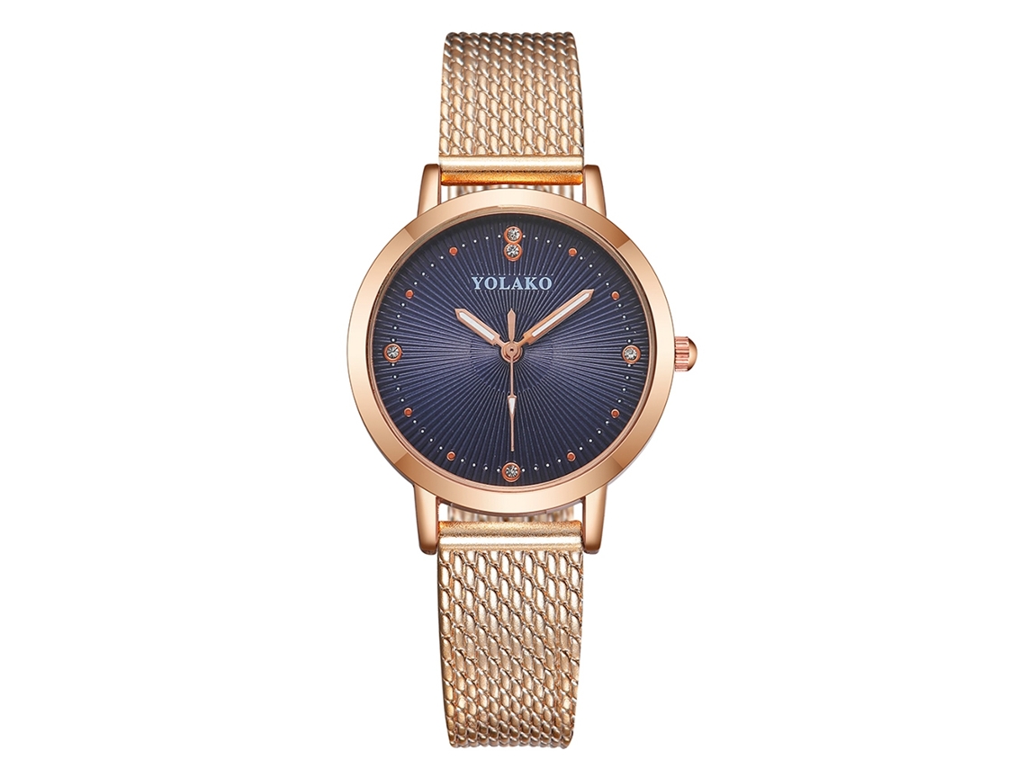 Relógio Feminino Yolako de Quartzo com Pulseira de Plástico e Strass Rose Gold Dark Blue