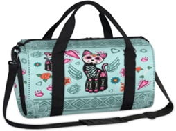 Bolsa Esportiva Étnica em Damasco com Estampa de Caveira e Gato 45 X 21,5 X 23 Cm Tecido de Poliéste