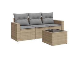 Conjunto de 4 Sofás para Jardim com Almofadões Vime Pe Bege MAISON EXCLUSIVE (4 pcs)