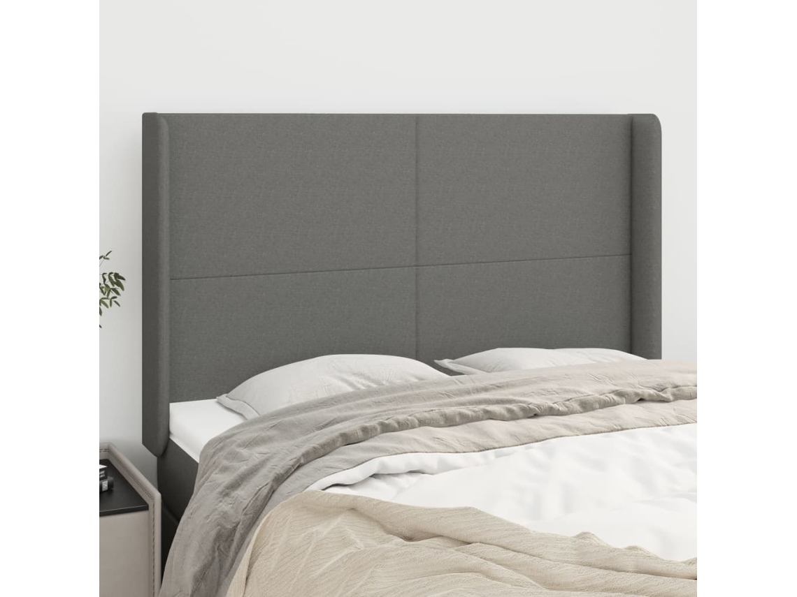 Vidaxl Cabeceira Cama C/ Abas Tecido 147x16x118/128 Cm Cinzento-escuro