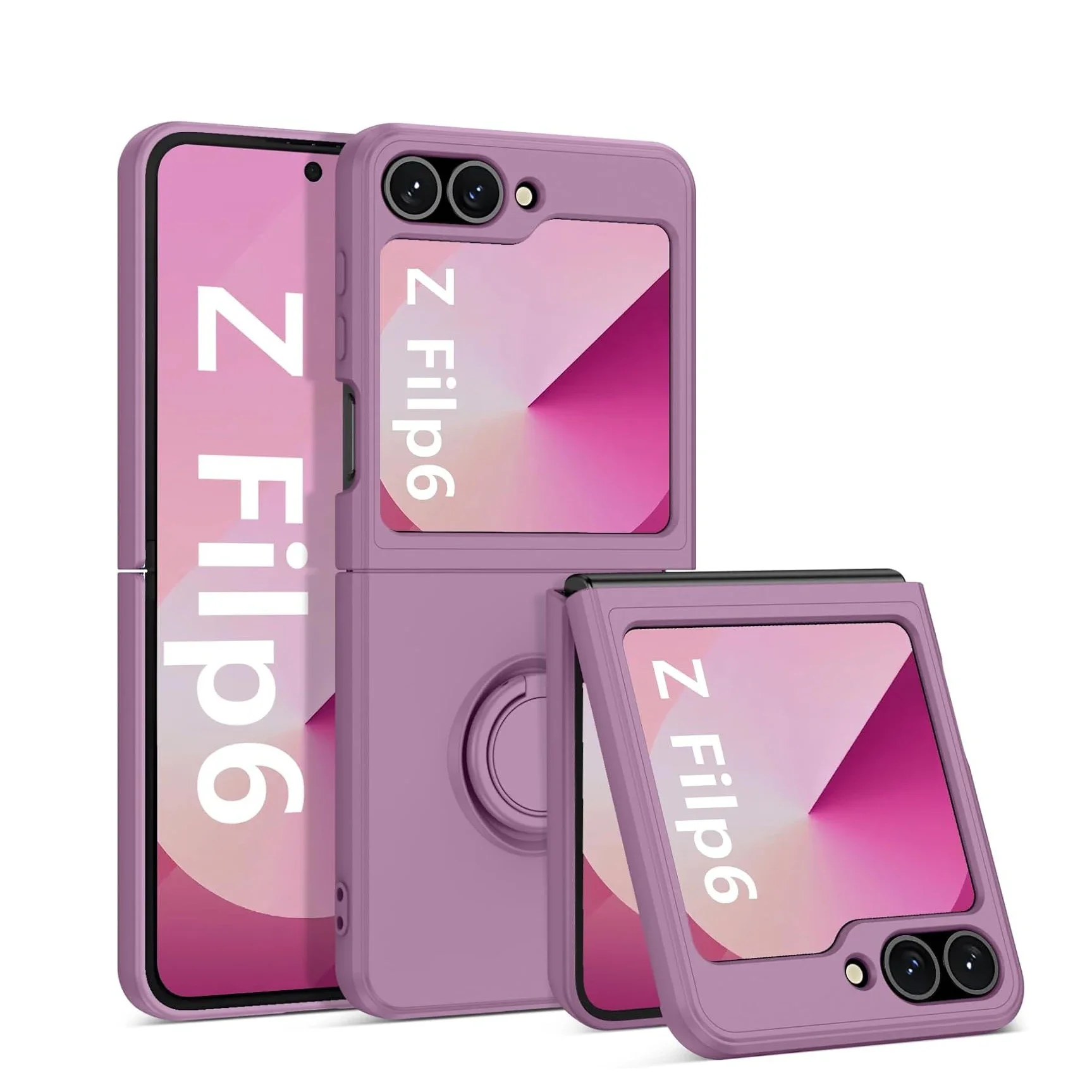 (roxo Escuro, Galaxy Z Flip3 5g) Capa Protetora De Silicone Líquido, Anti-choque E Antiderrapante, Suporte De Anel, Material Tpu Macio
