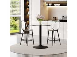 Conjunto Bar Mesa Vidro 89cm 2 Banquetas Flutuante Metal Preto