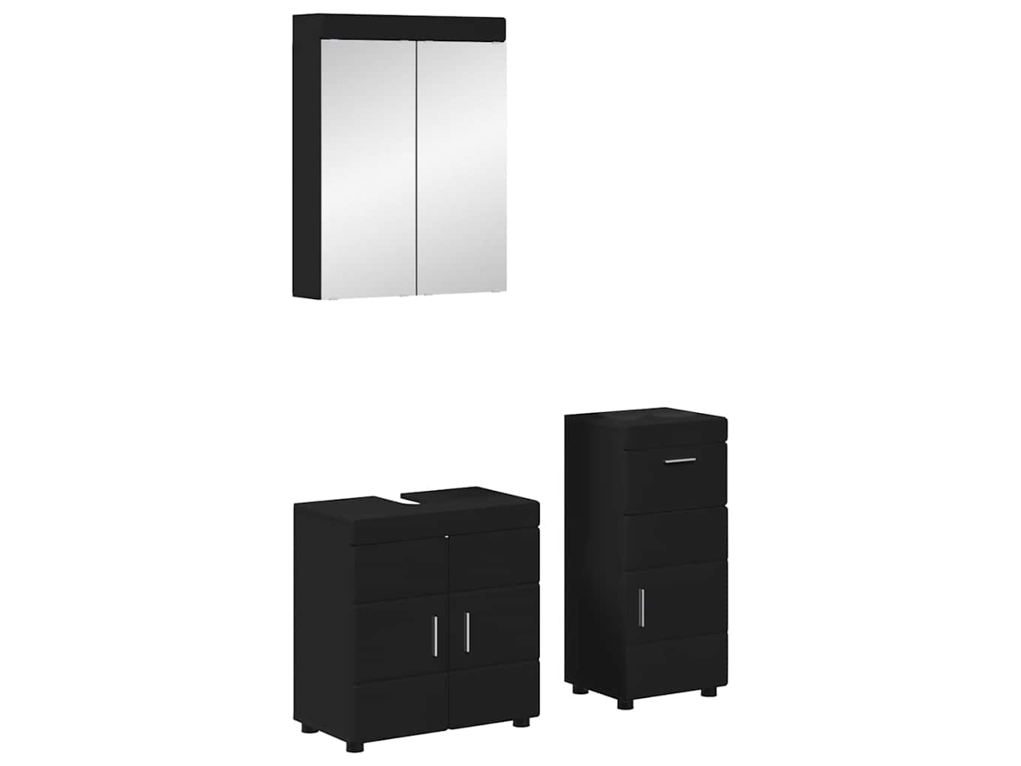 Vidaxl Conjunto De Móveis Para Banheiro Tulum 3 Unid. Preto