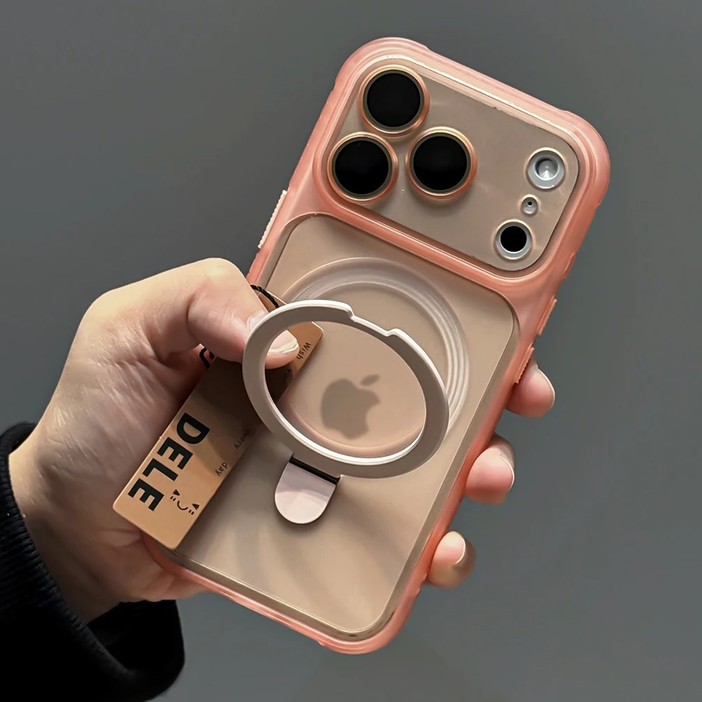 Capa Fosca Magnética Para Carregamento Sem Fio (iphone 17 Pro Max Rosa) Com Suporte E Capa Transparente.