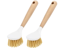 Conjunto 2 Escovas Limpeza Cabo Bambu, com Raspador para Cozinha ESSÊNCIACASA