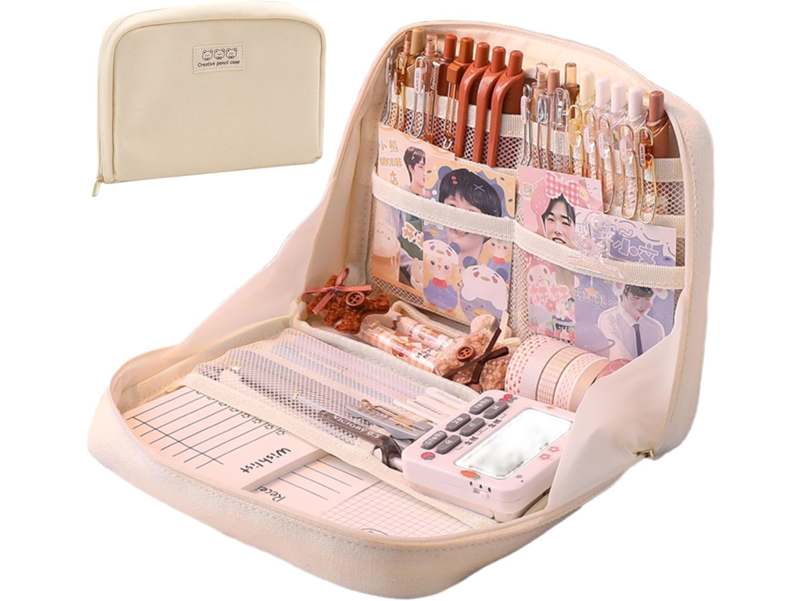 Estojo Para Lápis Grande E Fofo, Estilo Kawaii, Com Zíper, Da Fcteap. Organizador De Mesa, Espaço