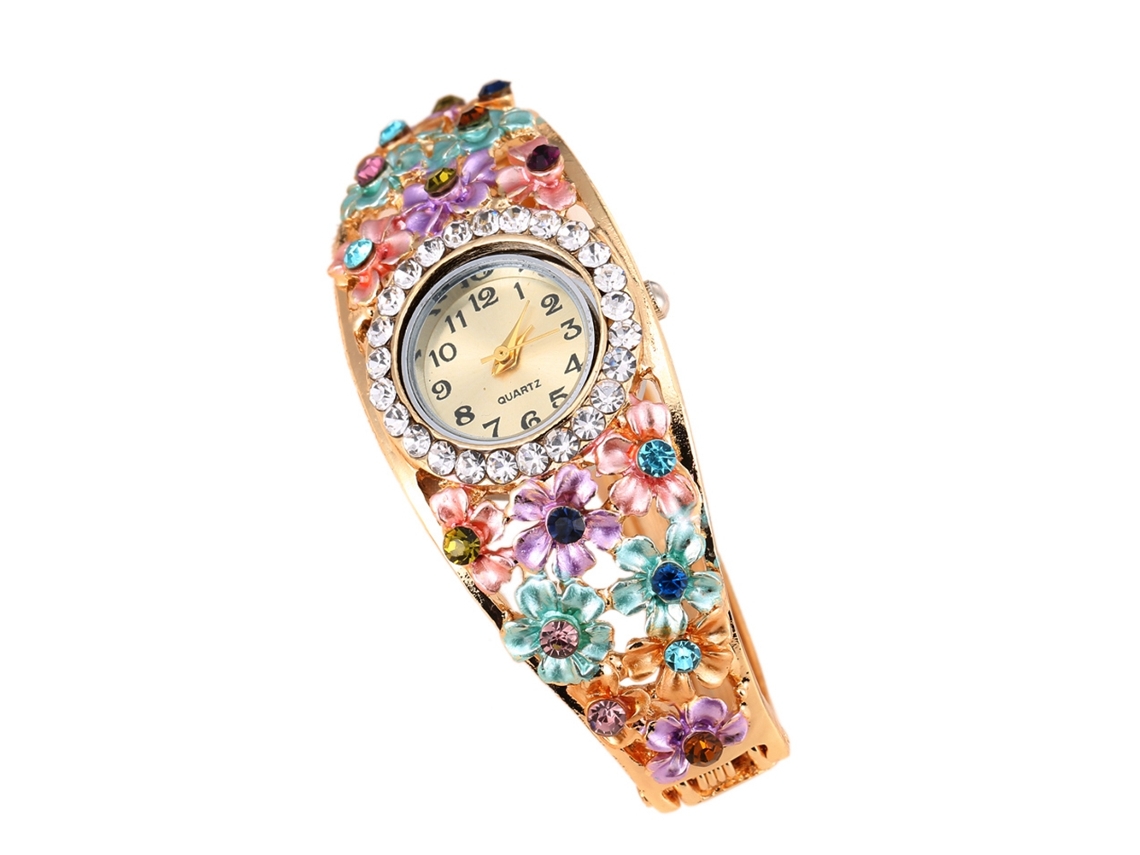 Relógio de Pulseira Feminino Elegante Retro Moda com Quartzo e Strass de Liga