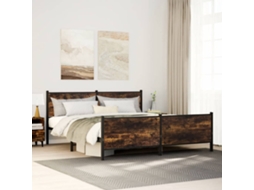 Vidaxl Estrutura De Cama Sem Colchão 193x203cm Metal Carvalho Fumado