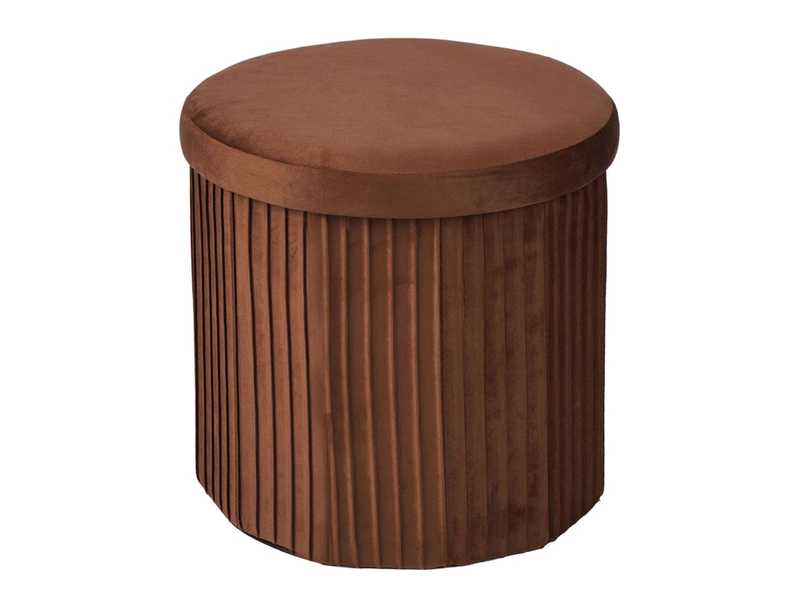 Banqueta Baú De Veludo Marrom Chocolate Com Assento Acolchoado, 38x38 Cm