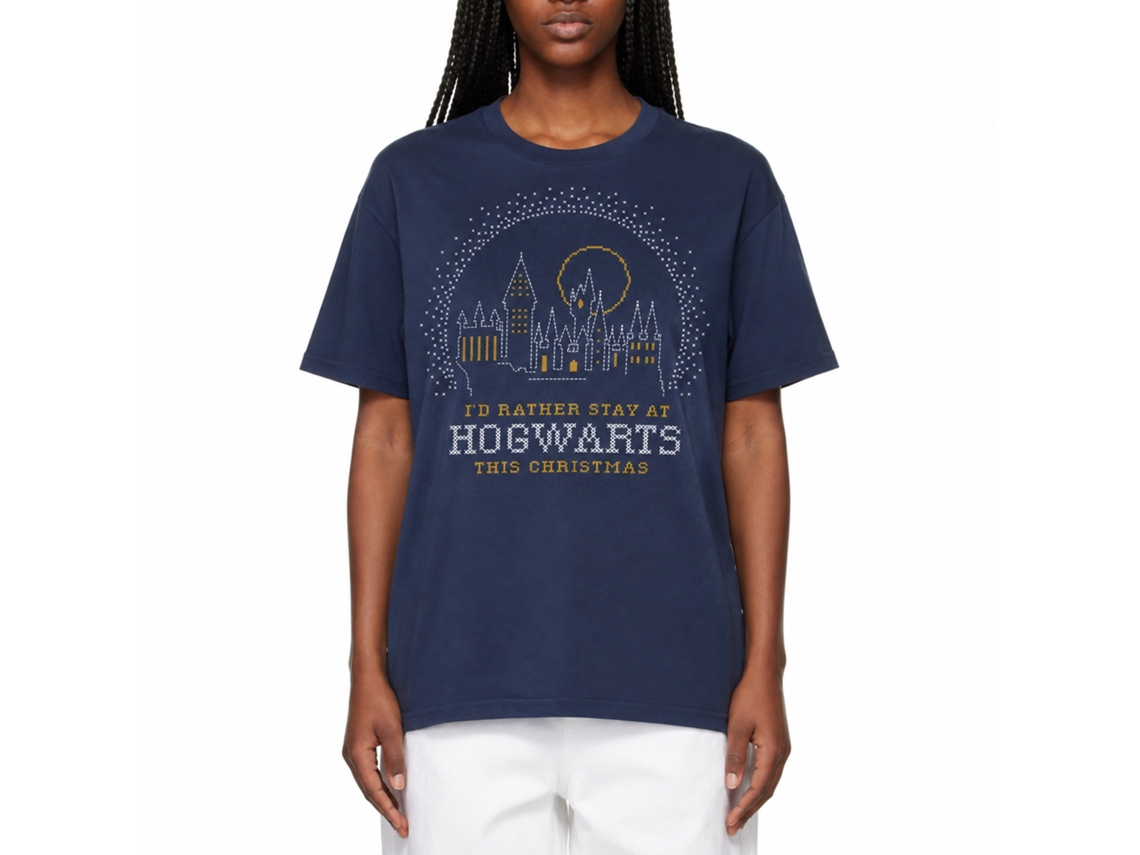 Rockinstone Harry Potter I'd Rather Stay At Hogwarts This Christmas Navy T-shirt Size:xxxl