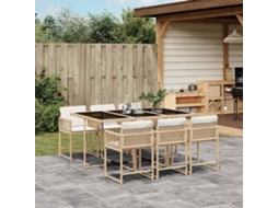 Vidaxl 7 Pcs Conjunto De Jantar P/ Jardim Com Almofadões Vime Pe Bege