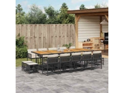 Vidaxl 15 Pcs Conjunto De Jantar P/jardim Com Almofadões Vime Pe Preto