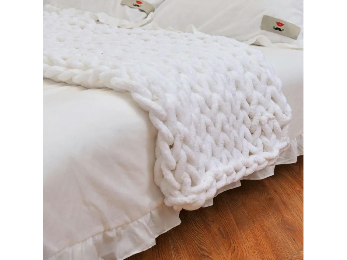 Manta Grossa de Lã Tricotada À Mão para Cama Sofá Cobertor Chenille Quente o Inverno, Macio, Quente, Ideal Par