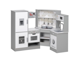 Cozinha de Madeira para Crianças com Sons Forno Lavatório Micro ondas Máquina de Gelo e Acessórios 110x80x91 Cm Cinza LAMAISON