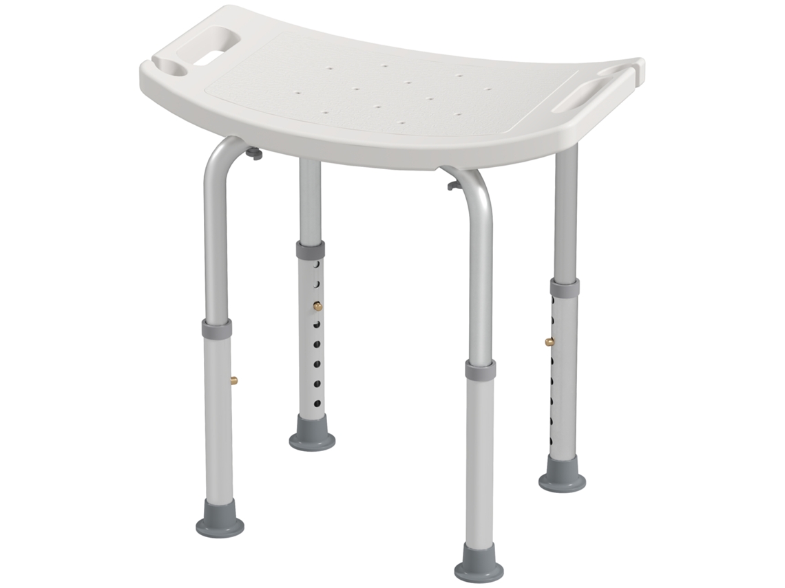 Banco De Duche Com Altura Ajustável Em 8 Posições Com Base De Borracha Antiderrapante 50x36x39,5-56,5 Cm Branco