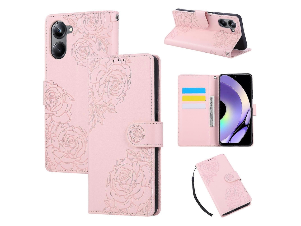Capa De Couro Para Celular Com Estampa De Flor De Rosa E 3 Compartimentos Para Cartões