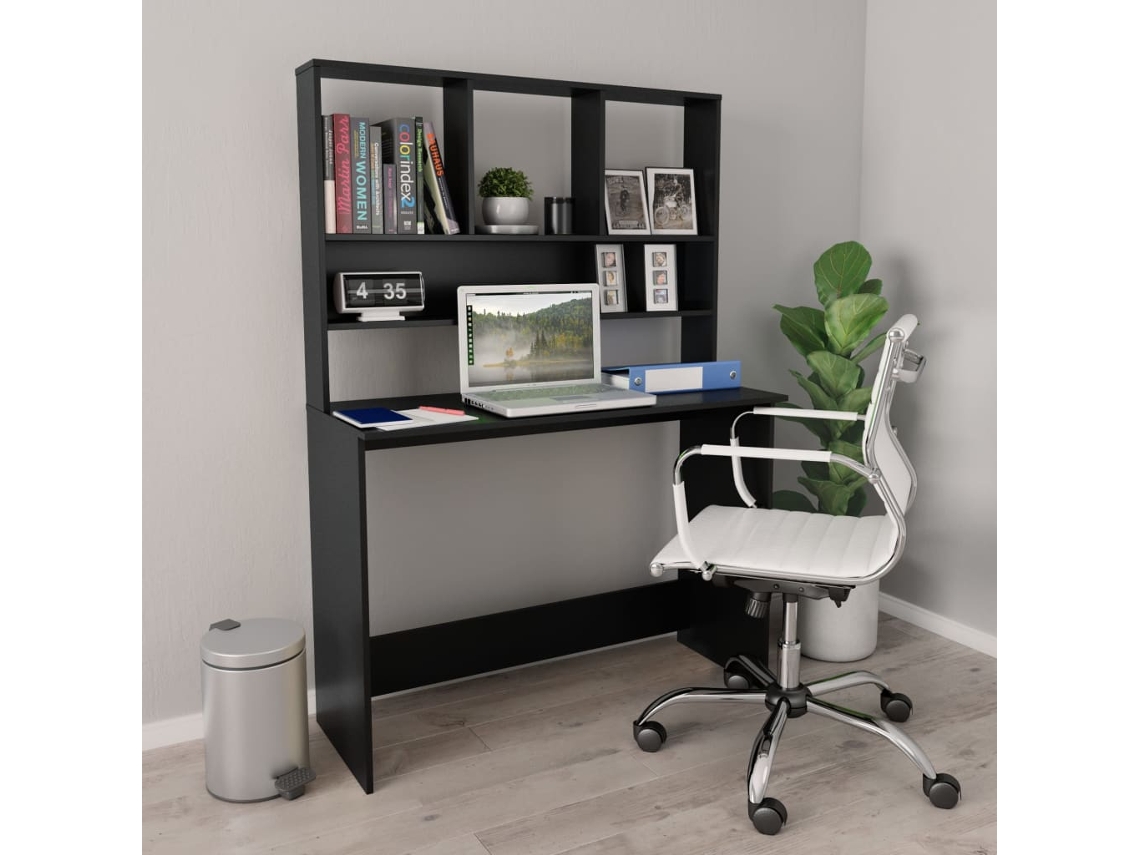 Vidaxl Secretária Com Prateleiras 110x45x157 Cm Contraplacado Preto