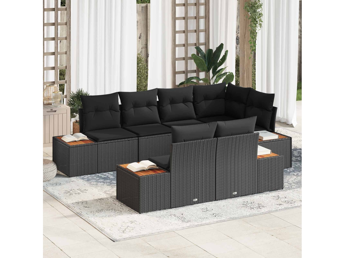 Vidaxl Conjunto De Sofá De Jardim 7 Unid. 7-número De Lugares Preto