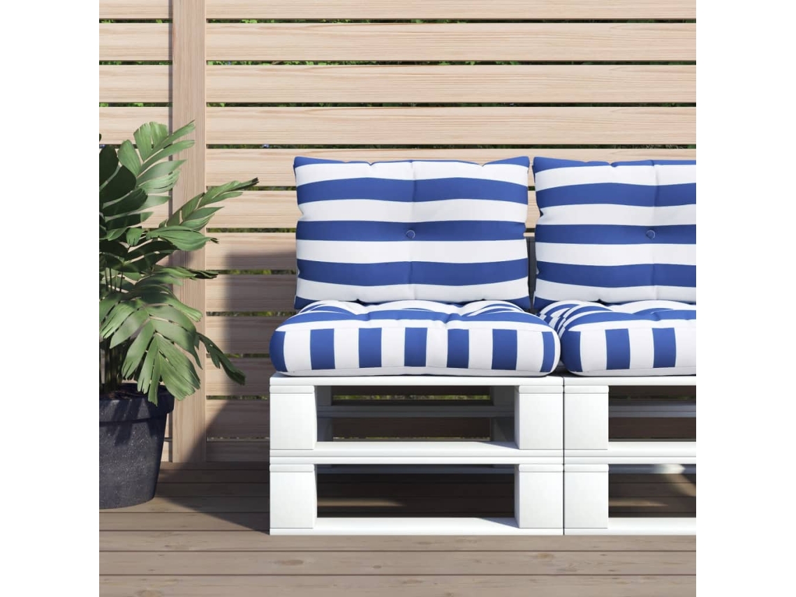 Vidaxl Almofadões P/ Paletes 2 Pcs Tecido Oxford Riscas Azul/branco