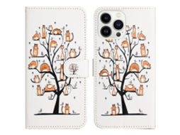 Capa Em Couro Pu Para Apple Iphone 16 Pro Max - Gato E Árvore