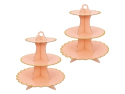 Conjunto De 2 Suportes Papelão Rosa Para Bolo, Suporte 3 Andares Cupcakes, Sobremesas, Torre Redonda, Bolo