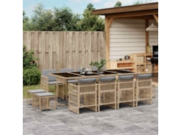 Vidaxl 13 Pcs Conj. Jantar Jardim C/ Almofadões Vime Pe Bege Misturado