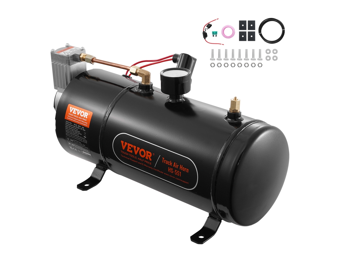 Compressor de Ar VEVOR 12V com Sistema de Compressor de Buzina de Ar Integrado com Tanque de 0 8 Gal/3L