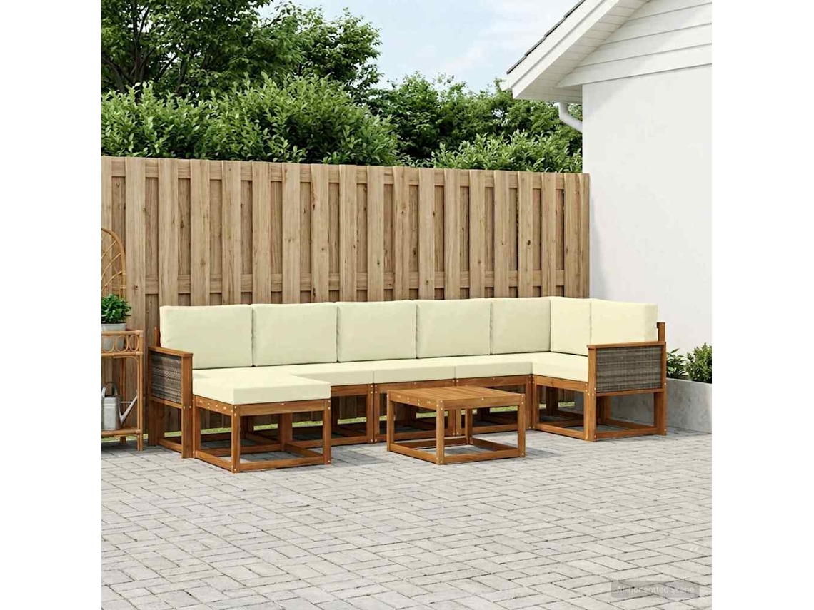 Vidaxl Conjunto De Sofás Para Exterior 8 Pcs Natural E Creme Poliéster