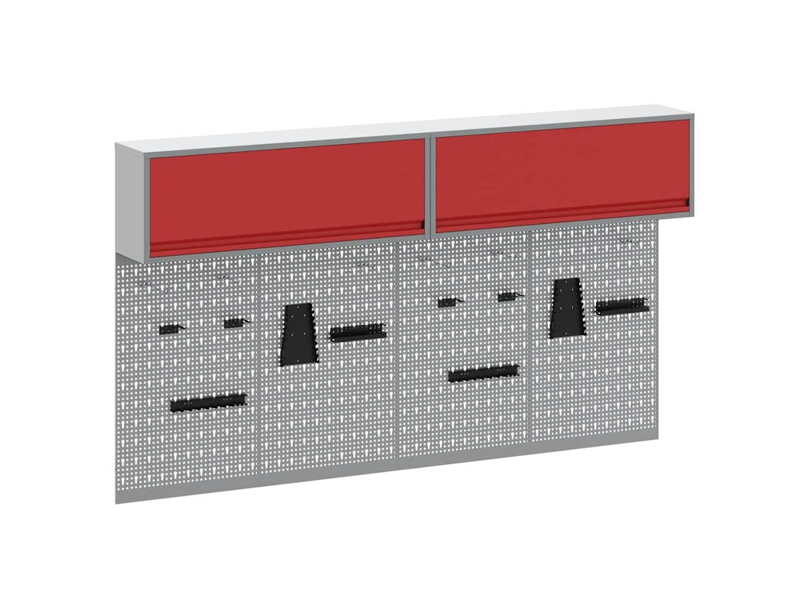 Conjunto 6 de Armário e Painel de Ferramentas com VIDAXL Montado na Parede Vermelho Metal